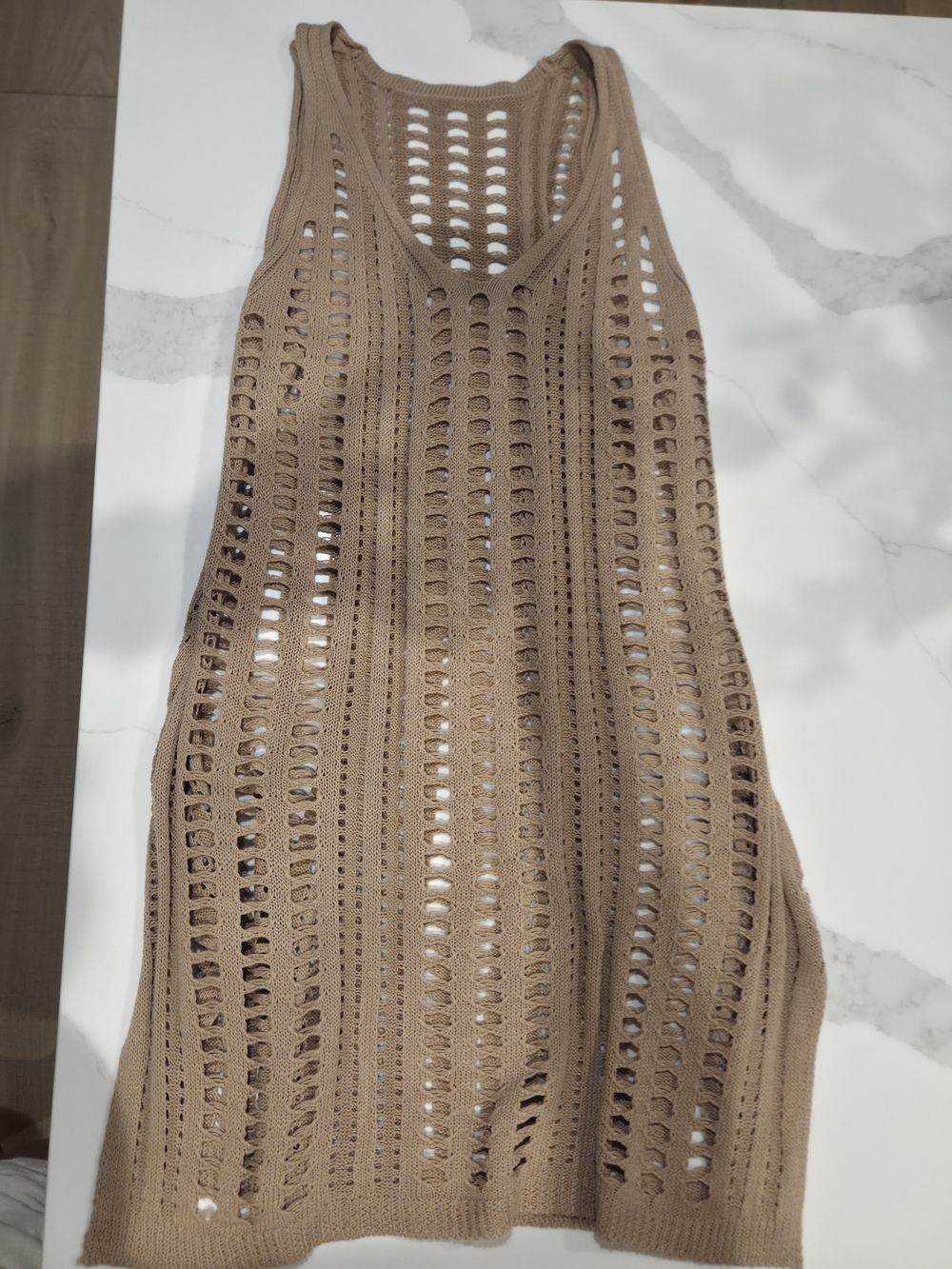 Others Follow Crochet Knit Swim Coverup in Taupe